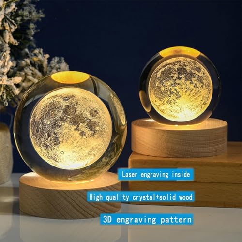 Image of SCILLA 3D Moon Crystal Ball Night Lamp | 6 cm Glass Ball | Warm White LED | Bedroom & Gift Light |Aesthetic Gift Lamp