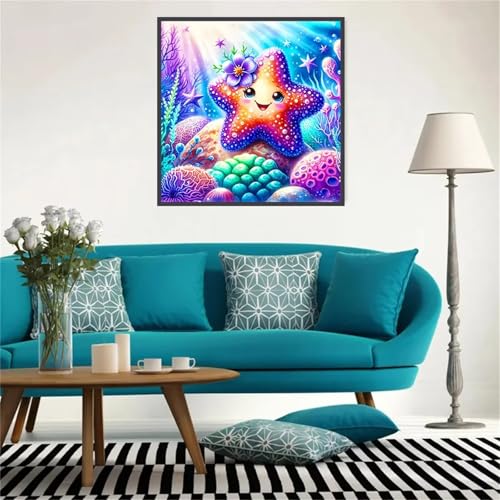 Diamond Painting Kit Completo,5D Fondo del río Starfish Diamond Painting para Adultos DIY Round Drill Punto de Cruz Diamond Painting Lienzo Cristal Bordado Manualidades para Hogar Pared Decor 50x50cm