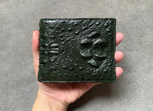 Double Side Dark Green Crocodile Alligator Genuine Horn Leather Skin Men Bifold Wallet2