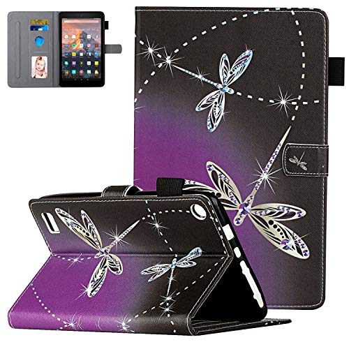 UGOcase for Kindle Fire 7 Tablet Case(9th Gen 2019/7th Gen 2017/5th Gen 2015), Flip Folio Stand PU Leather Shockproof Auto Sleep Wake Stylus Pen Case for Amazon Fire 7 inch 2019 - Dragonfly