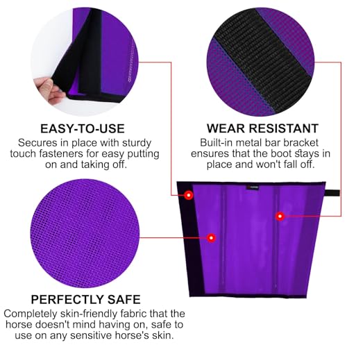 Image of Horse Fly Boots, Breathable Mesh Protection Set of 4, Comfortable Horse Leggings, Breathable Mesh Design, Equine Supplies for Reduce Stomping, Hoof Damage & Leg Fatigue (Purple, Large)