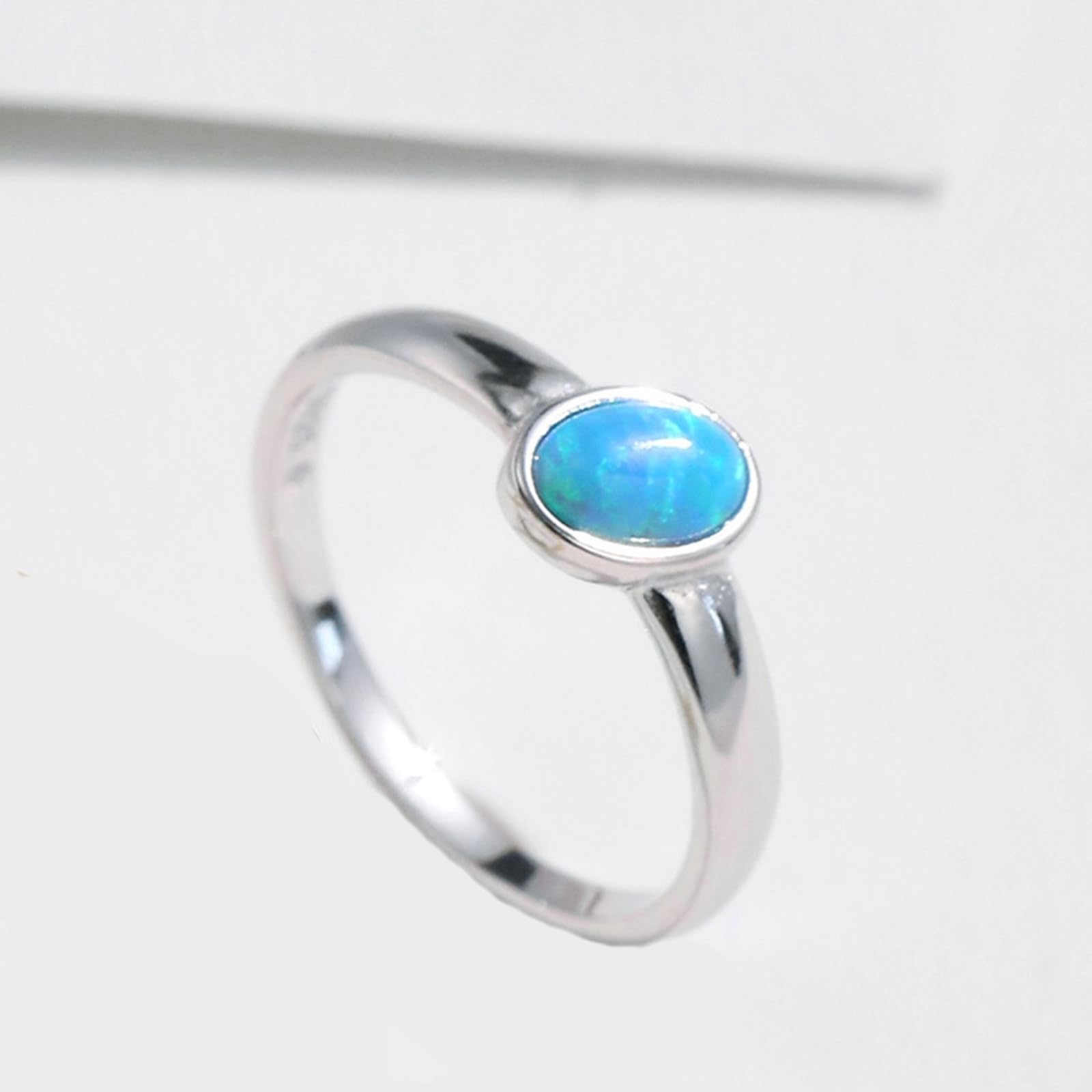 KnSam Eheringe 9K/14K Weiß Gold, Ovalschliff Blau Opal Hochzeitsband Au375/ 585 Weißgold, Solitärring Trauringe Echtschmuck, Gr.47-62