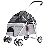 LONGROOM Cochecito para Mascotas Carrito Ligero Y PortáTil Coche Plegable Perros De TamañO Mediano Gatos 4 Ruedas Suministros Exteriores Caminar Fuerte Resistente ArtíCulos Viaje