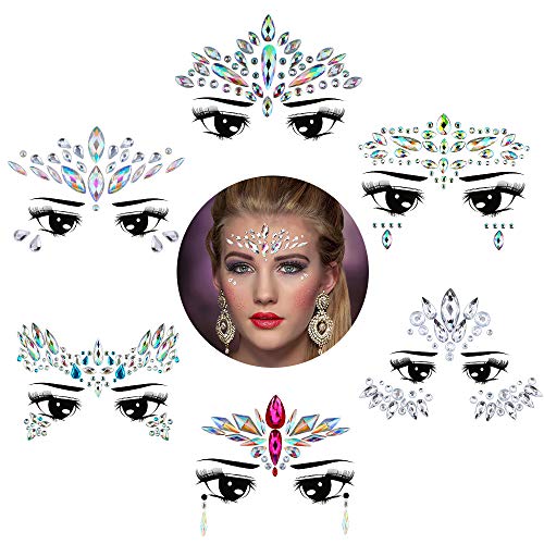 Face Gems, ETRONG 6 Sets Mermaid Face Jewels Festival Face Gems Rhinestones Rave Eyes Body Bindi Temporary Stickers Crystal Face Stickers Decorations for Festival Party