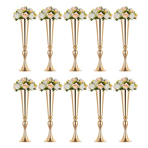 NUPTIO Blumenständer Metall Gold Hochzeit: 10 Stück 55,5cm Hoch Trompete...