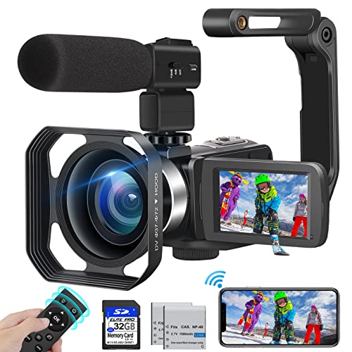 Video Camera 4K Camcorder, 48MP 60FPS WiFi Vlogging Camera 3.0 Inch Touch Screen 18X Zoom Digital Camera YouTube Camera with Microphone, 2.4G Remote Control, Lens Hood, 2 Batteries, 32GB SD Card