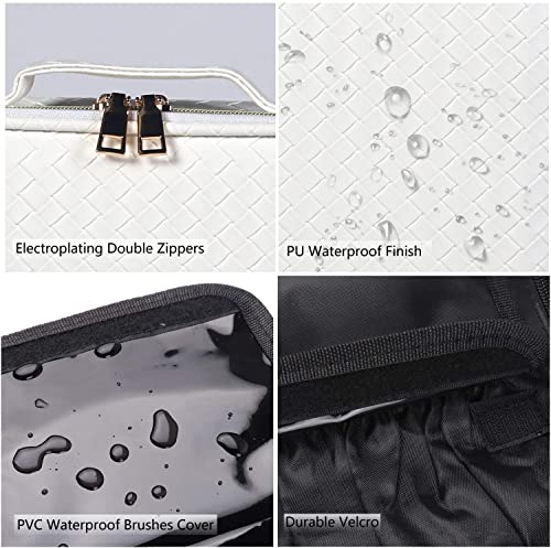 Chicreen Makeup Bag Cosmetic Bag Travel Makeup Bag With Adjustable Dividers Soft Handle, Portable Pu Leather Waterproof Toiletry Bag Artist Storage Bag, White #TOP3