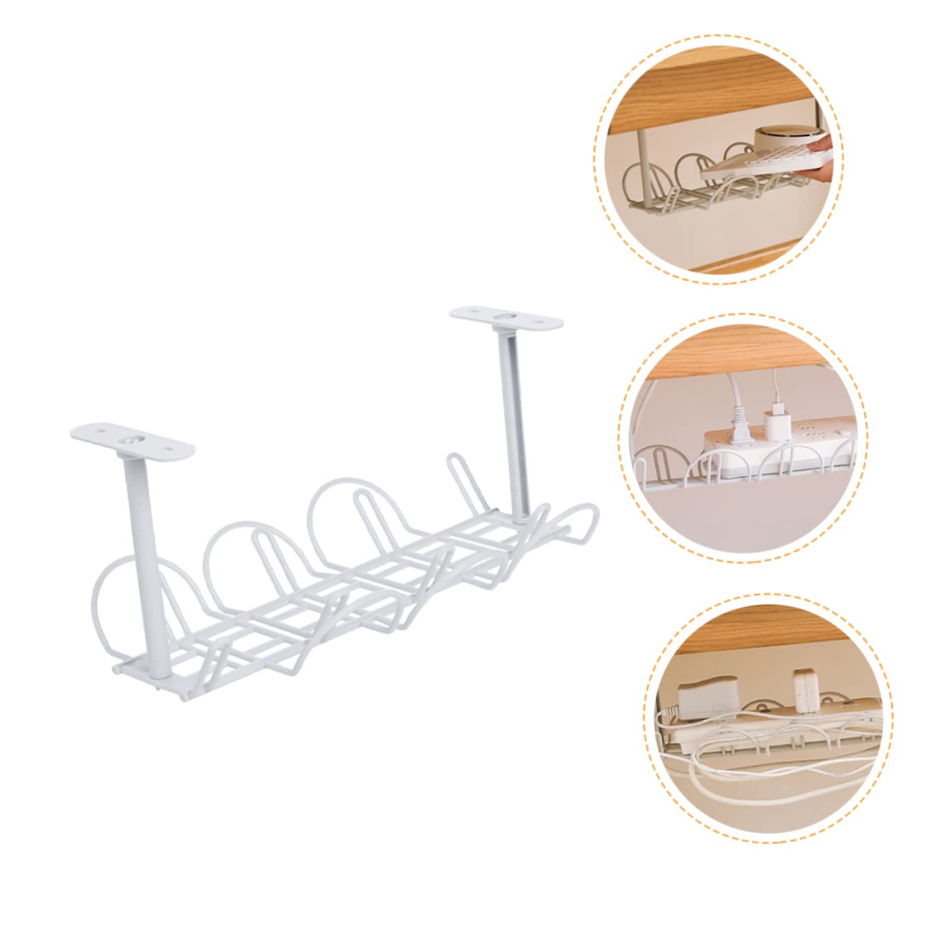 Organizador de Cables de Hierro Blanco Debajo del Escritorio para Regletas | Malla Resistente, Instalación Sencilla, Mantiene Adaptadores y Cables Ordenados, para Dormitorio y Sala
