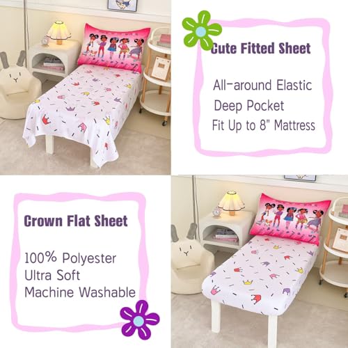 Image of 4-Piece Toddler Bedding Set for Girls - Black Girl Magic Comforter Set Includes Comforter, Flat Sheet, Fitted Sheet, Pillowcase