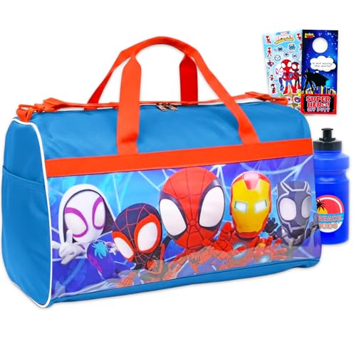 Conjunto de mochila infantil Spidey and His Amazing Friends – Pacote com mala de mão do Homem-Aranha, adesivos, garrafa de água e mais | Conjunto de atividades de viagem com aranhas e amigos