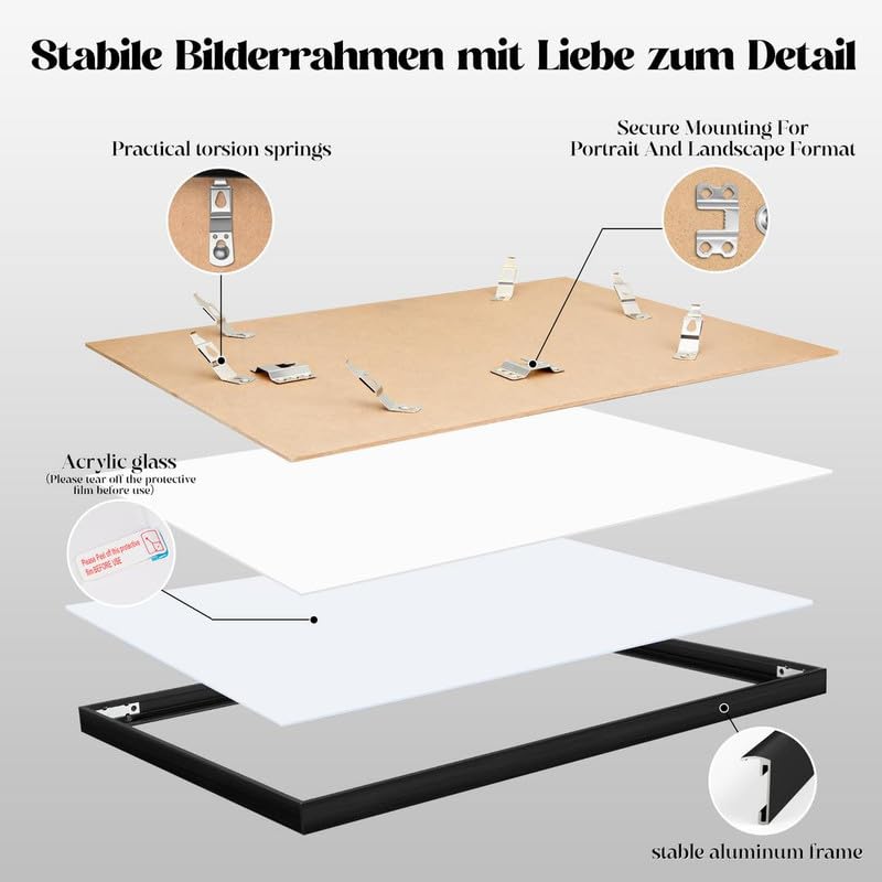4x Cornice Foto DIN A3 29,7x42cm,Alluminio,Nero,Cornice 30x42 Grande per Foto,Disegni per Bambini,Diplomi e Poster,Camera da Letto e Casa,Solo per Espositore a Parete