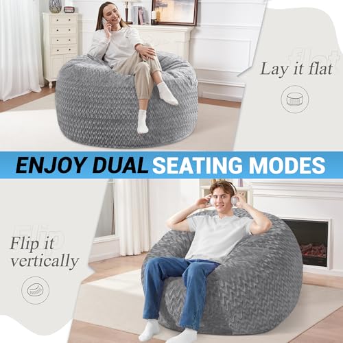 Image of HABUTWAY 3FT Bean Bag Chair,Giant Bean Bag Chairs for Adults,Big Bean Bags with Memory Foam Filled, Large Beanbag Chairs with Chevron Plush Cover-Grey