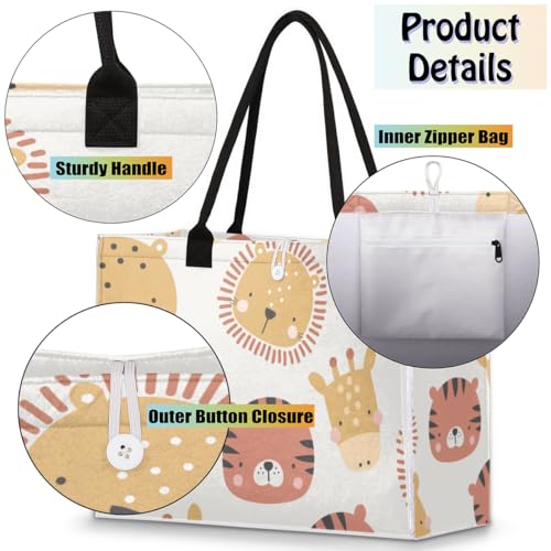 Cute Lion Tiger Tote Bag for Women Large Beach Bag Reusable Tote Bags for Work Travel Beach Shopping4