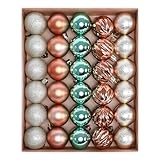 HipTree 30ct Christmas Ornaments Tree Decorations Set-1.57 Inch Green Copper Gold Shatterproof Decorative Hanging Ball Ornament Bulk, Mini Xmas Tree Tabletop Decorations for Fall Halloween Decor