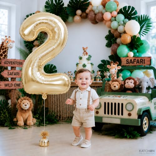 Image of KatchOn, Number 2 Balloon, 40 Inch Champagne Gold Foil Number Balloon