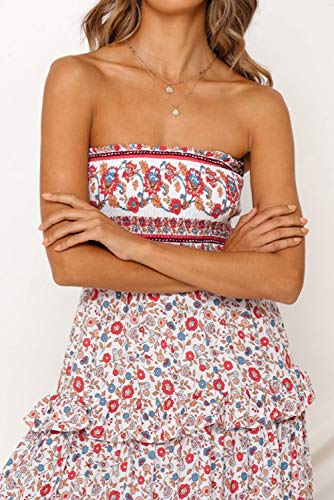Image of ZESICA Women's Summer Boho Strapless Maxi Dress 2026 Casual Off Shoulder Smocked Flowy A Line Beach Holiday Long Dresses