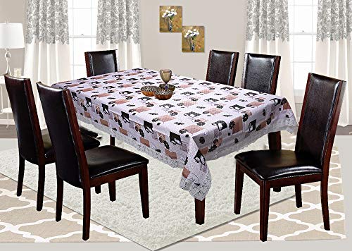 Image of Kuber Industries Flower Printed PVC 6 Seater Dining Table Cover, 60 inchx90 inch (Wine & Grey)