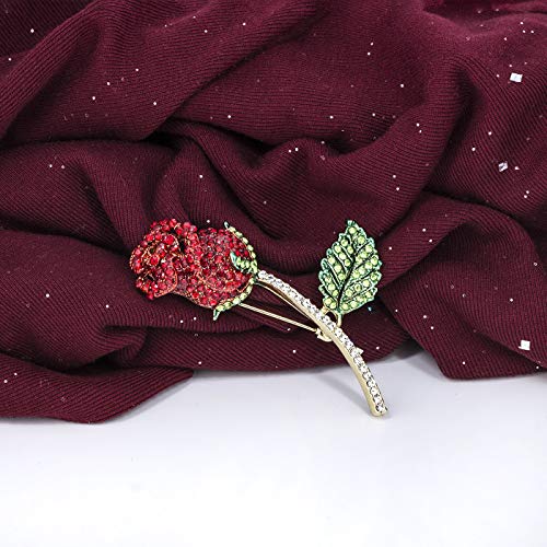 Image of YOQUCOL Elegant Cubic Zirconia Crystal Rhinestone Red Rose Shape Brooch Pin for Women Grils