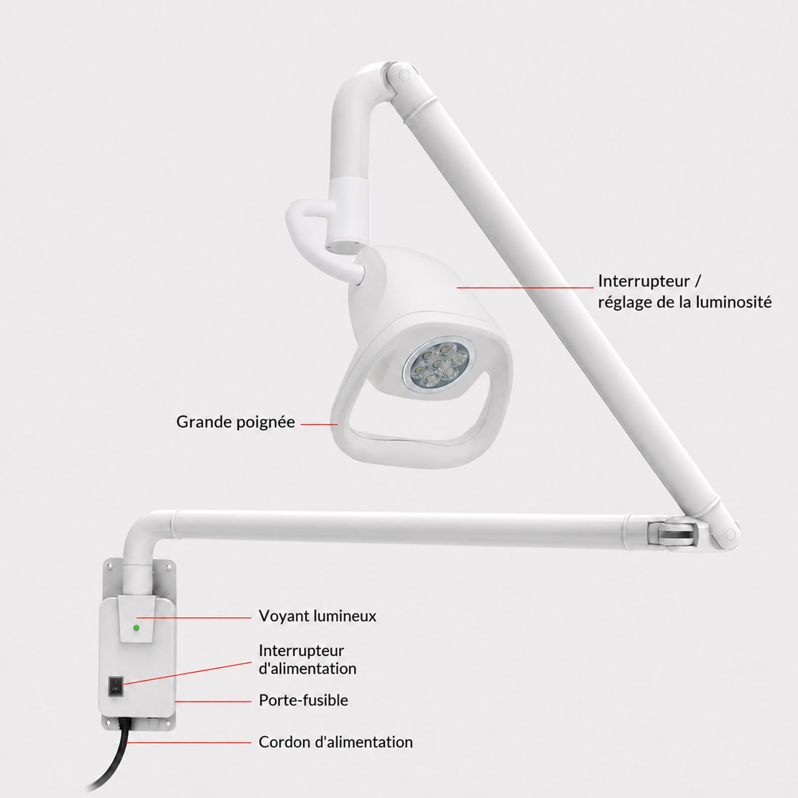 SenhE Lampada Chirurgica LED a Parete, Braccio Articolato, Luce Fredda 4000-5000K, 21W, Ideale per Studio Dentistico e Ambulatori Medici, AC 90-240V