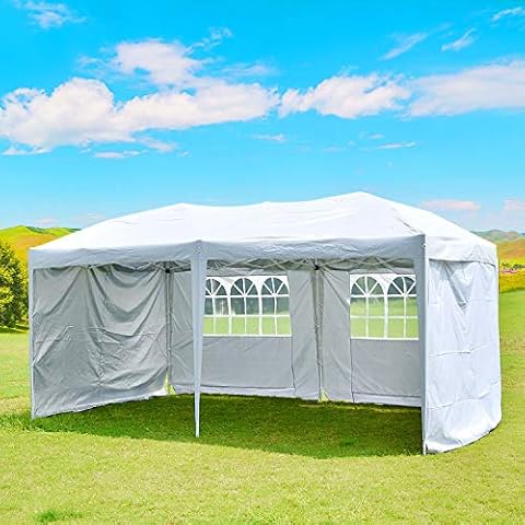 charaHOME 10x20 Outdoor Canopy Tent,10 X 20 Ez Up Pop Up Tent,Adjustable Folding Gazebo Pavilion Patio Shelter With 4 Sidewalls,Easy Pop Up Canopy Heavy Duty Tent,10 x 20 Canopy Beach Tent,White Color Cover
