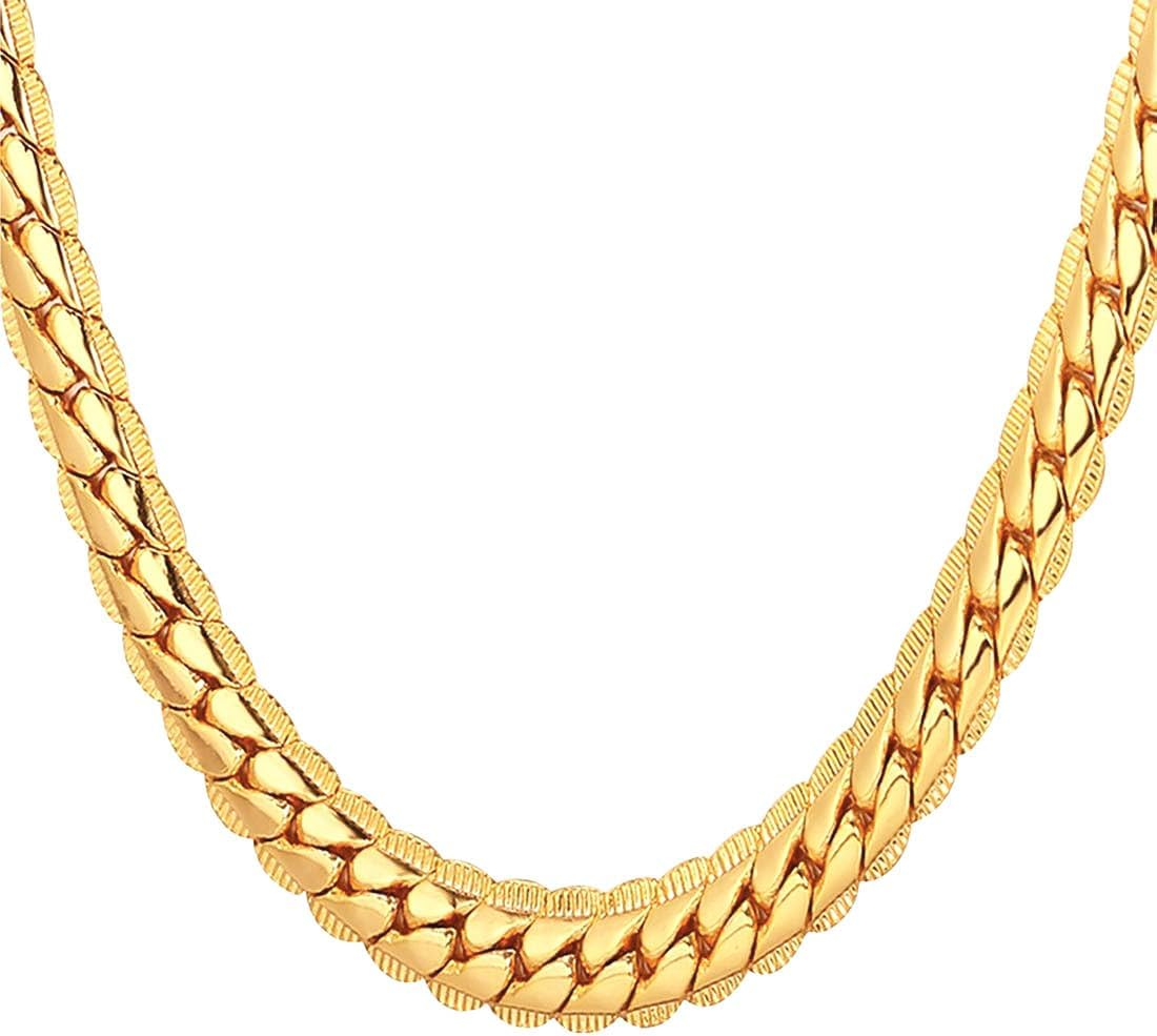 U7 Men Stainless Steel Necklace Cuban Link Chain, Flat Curb Chain Necklaces Unisex, Silver/Black/Gold Plated Chunky Hip Hop Neck Chain, 6mm/9mm Width, 18-32 Inches Length Jewelry for Mens Women