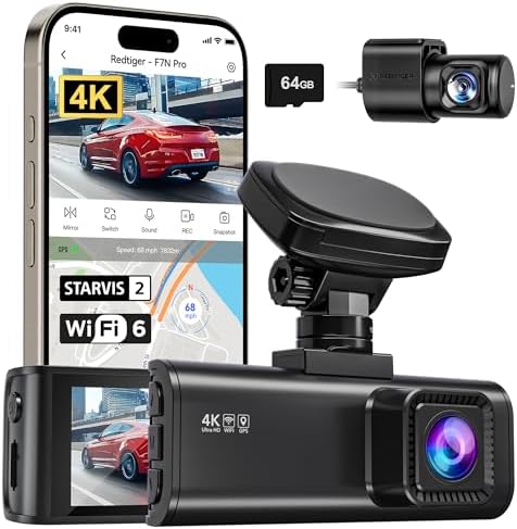 REDTIGER 4K Dash Cam Front and Rear, STARVIS 2 Sensor, 64GB Card ...