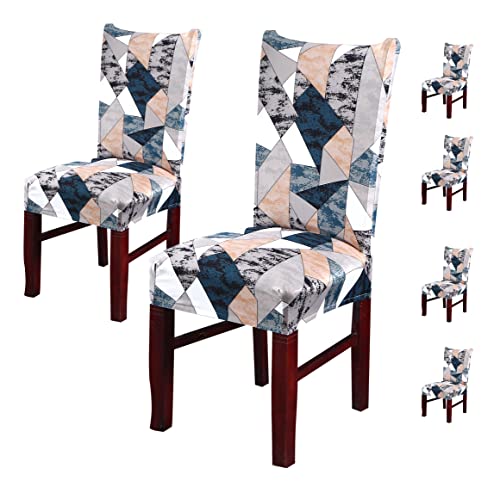 Image of House of Quirk Elastic Chair Cover Stretch Removable Washable Short Dining Chair Cover Protector Seat Slipcover (Pack of 6, Antique Prism)