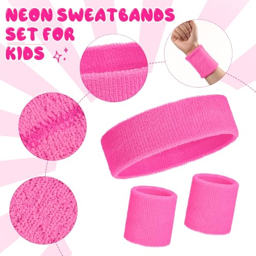 Image of Bememo 36 Pcs Neon Sweatbands Set for Kids 12 Headbands 24 Wristbands Bulk Sports Sweat Bands Athletic for Children Basketball Tennis Running Gym Student Gifts Glow Party