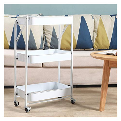 Carro con ruedas con ruedas de 3 pisos, carrito de almacenamiento, carrito de almacenamiento de metal, carrito multiusos para cocina, hogar, dormitorio (color verde) (verde) (marfil)