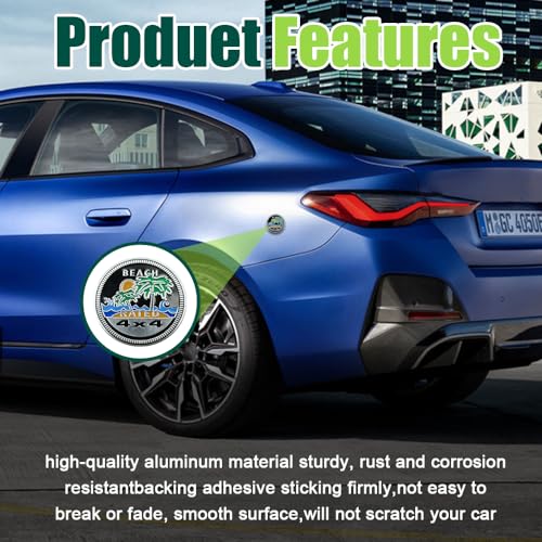 Image of Beach Badge Rated Car Emblem, 4 x 4 Metal Automotive Badge, 3D Metal Car Badges Round Emblem Decals, Car Exterior Emblems Badge Auto Decorations Compatible with Jeep Vehicles Trucks SUV RV