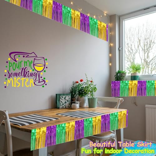 Image of 4 Packs Total 39 Ft Mardi Gras Parade Floats for Trailer Car, Green Gold Purple Foil Fringe Garland Tinsel Streamers Banner Table Skirts for Halloween Graduation Homecoming Birthday Party Decor