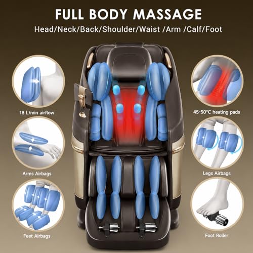Image of ROTAI R-RELX Luxury 3D Massage Chair | 19 Auto Programs | Zero Gravity Recliner | 7 inch Touchscreen Controller | Bluetooth Speakers | Smart Voice Control | Child Lock & Sleep Mode (Brown)