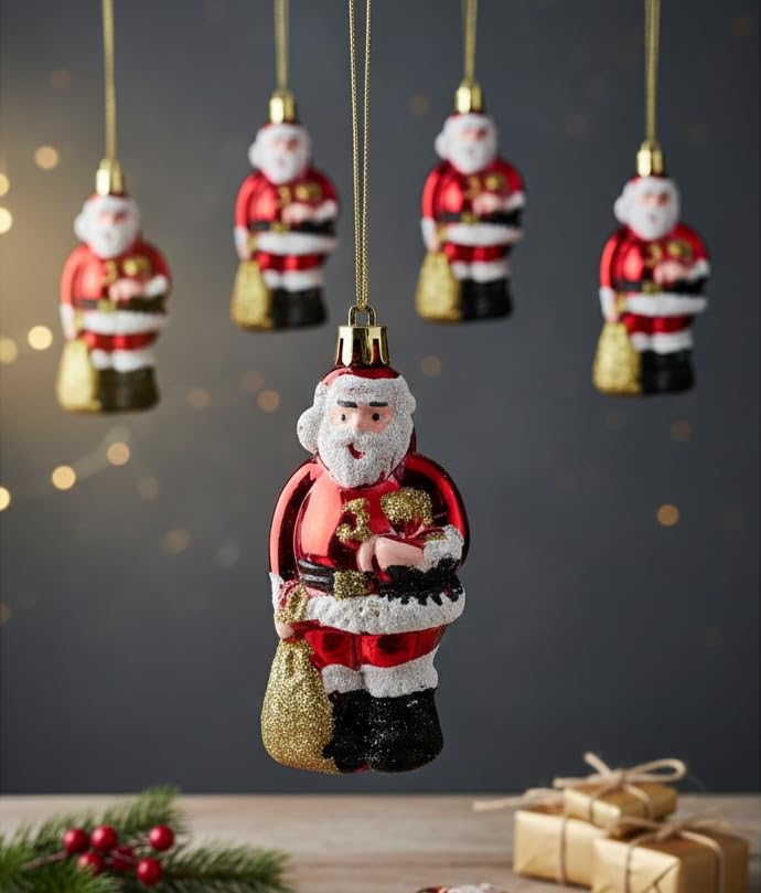 Image of 4Pc Santa Christmas Decoration Combo Pack | Items for Home & Office | Festive Hangings, Foam Ornaments | PoPo Toys