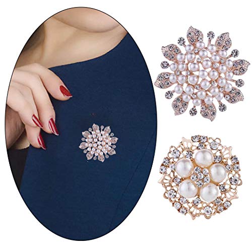 Woeoe Flower Wreath Austrian Crystal Brooches Pins Gold Rhinestone Wedding Brooch Pins Pearl Shawl Scarf Clothing Buckle Party winter Bouquet Brooch Pin Jewelry Accessories for Women?Pack of 2?
