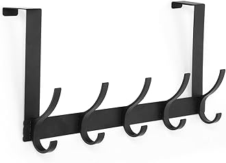 Optish Over The Door Hooks, Door Hanger Hooks for Hanging, Over The Doors Towel Racks for Bathroom with 10 Coat Hook, Coat Rack Bathroom Accessories（1 Pack, Black）
