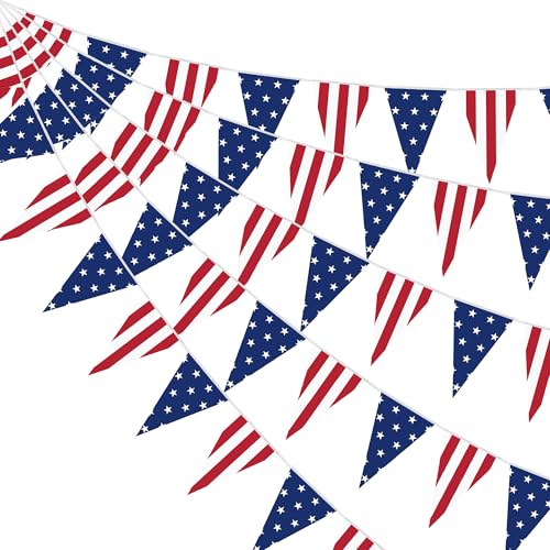 Image of 100FT 4th of July Decorations, 60Pcs 7.8 x 11.8 Inches Pennant American Flags for Outside, Pre-Assemble Patriotic 4th of July Banner for Fourth of July Accessories Independence Day Patriotic Decor