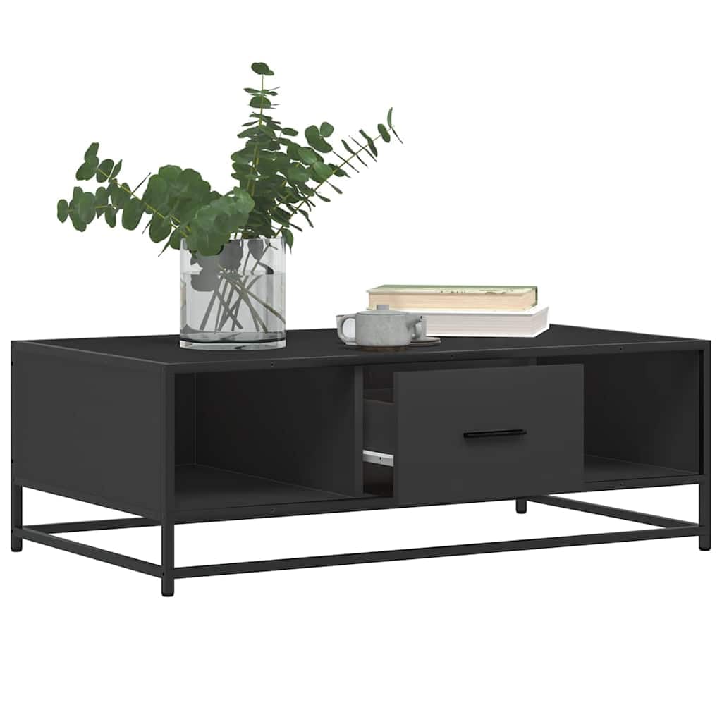 Stolik kawowy, czarny, 100 x 57 x 35 cm, materiał drewnopochodny, metalowy, stolik do salonu, stolik kawowy, stolik pomocniczy, stolik do odkładania rzeczy do salonu, na sofę, kanapę, regał