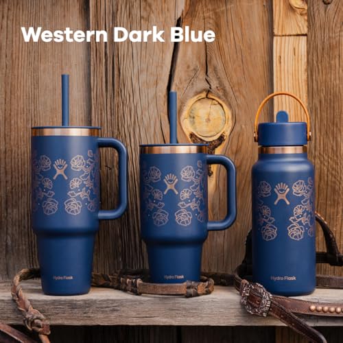 Image of Hydro Flask 40 Oz Travel Tumbler with Handle, Lid and Straw - Insulated Stainless Steel in Western Dark Blue