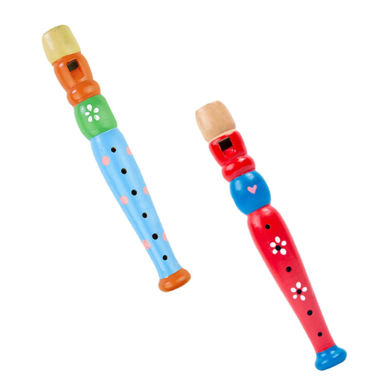 VANZACK 2Pcs Colorful Wooden Recorders for Safe and Flute Music Cartoon Instruments for Early Music Enlightenment Birthday Present