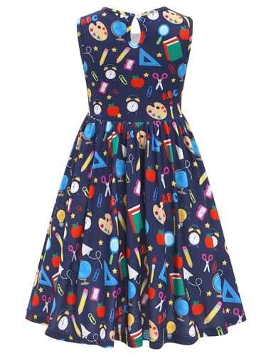 ODASDO Girls Back to School Dress Pencil Printed Causal Sleeveless A-line Swing Twirly Dress Kids First Day of School Clothes2