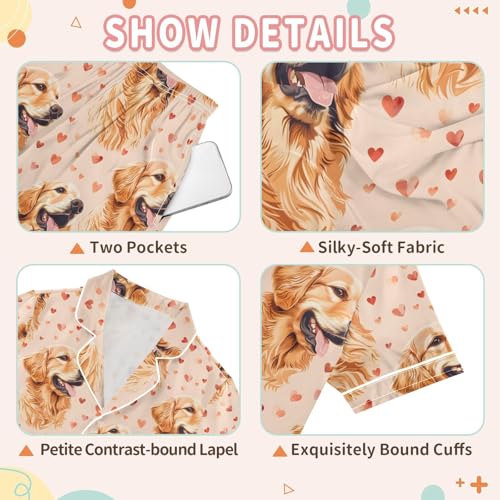 Golden Retriever Love Heart Pajamas Set Summer Button Down Sleepwear Pjs Sets Comfy Loungewear3