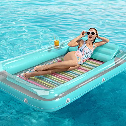 Image of Inflatable Tanning Pool Lounger Float - Jasonwell 4 in 1 Sun Tan Tub Sunbathing Pool Lounge Raft Floatie Toys Water Filled Tanning Bed Mat Pad for Adult Blow Up Kiddie Pools Kids Ball Pit (MG,L)