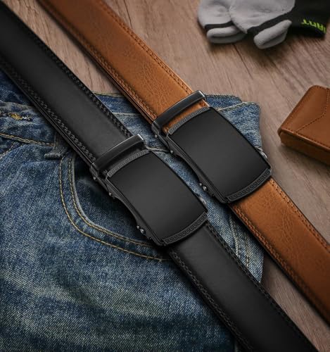 Image of BULLIANT Men's 2-Pack Ratchet Leather Belt Trimmable 1 3 /8 inch-Gift Boxed