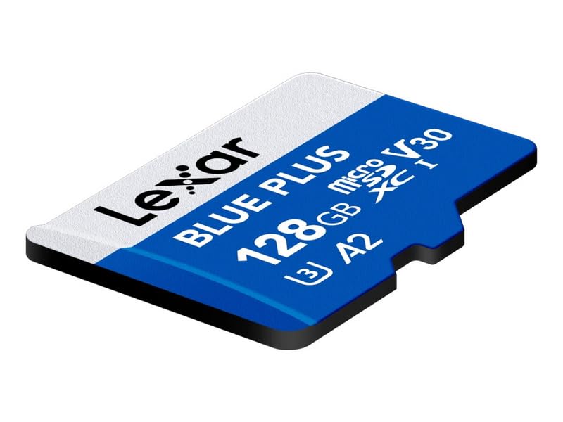 Image of Lexar Blue Plus 128GB MicroSD Memory Card UHS-I with SD adapter, up to 170MB /s read C10 / A2 / U3 / V30 microSDXC