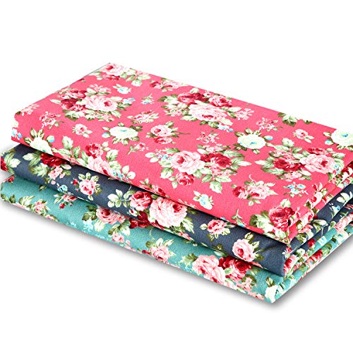 3 Pieces 3 Yards 62 Inch Wide Vintage Floral Cotton Fabric Rose Pattern Flowers Print Quilting Fabric Bundle for Quilting Sewing Crafting DIY Making