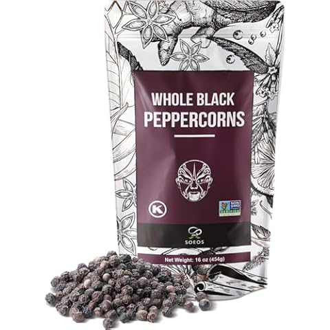 Soeos Whole Black Peppercorns, Non-GMO, Kosher, Freshly Peppercorn Bulk, Packed to Keep Peppers Fresh, Ready to Use Corns for Grinder Refill, 16oz (Pack of 1), Grade AAA Cover