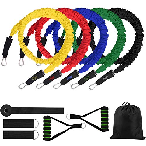SIEBIRD 11 Pack Resistance Bands Set Workout Bands, 5 Stackable Exercise Bands with Handles, Door Anchor, Waterproof Carry Bag & Ankle Straps for Resistance Training, Home Workout, Physical Therapy
