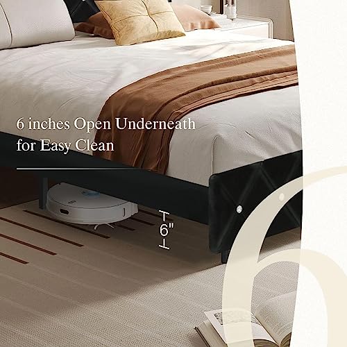 Hombck Bed Frame Queen Size, Velvet Upholstered Bed With Headboard, Black Bed Frame Queen With Wingback Headboard & Footboard, No Box Spring Needed, Easy Assembly/Black #TOP4