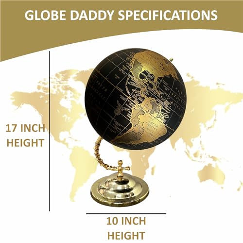 Image of Big 10 Inch Size World Map Globe with Stylish Gold Stand for Home,Living,Bedroom & Hall Decor Office Table, Gift Item, Kids Room, Educational Tool,Showpiece Item -Gold Black color