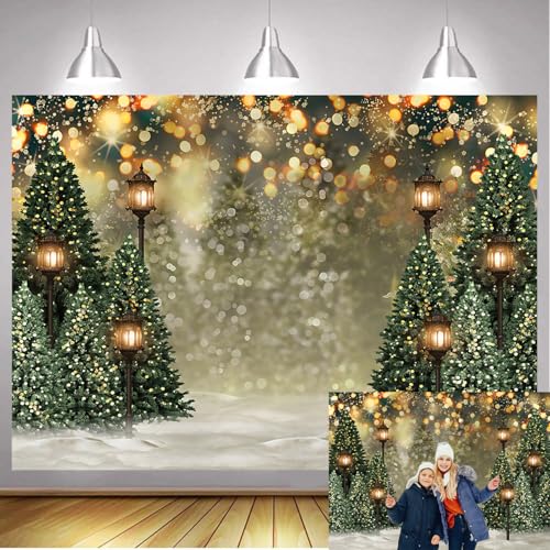 XCKALI Winter Christmas Tree Backdrop Green Christmas Pine Tree Halo Spots Photography Backdrop...